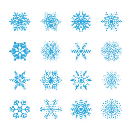 set of blue snowflakes. flat design isolated on white background. winter decorationのイラスト素材