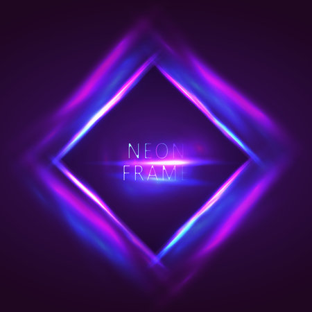 Neon Rhomb frame with glowing and light. Neon abstract background. vector banner for textのイラスト素材