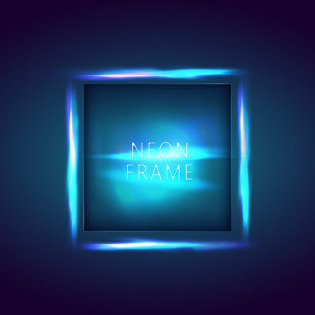 Neon sign. Square frame with glowing and light. Neon abstract background. vector banner for textのイラスト素材