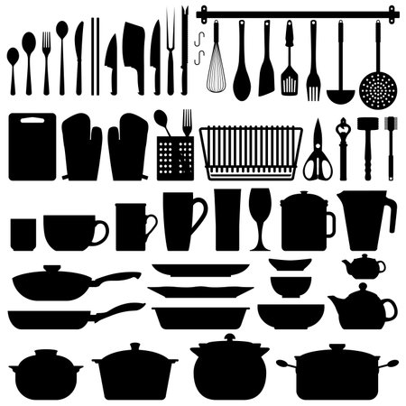 Kitchen Utensils Silhouette Vectorのイラスト素材