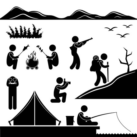 Jungle Trekking Hiking Camping Campfire Adventureのイラスト素材