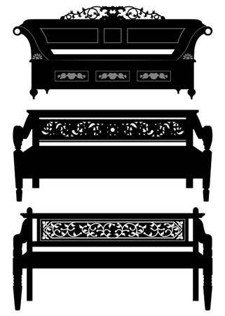 Asian Antique Chair Bench Furniture in Silhouetteのイラスト素材