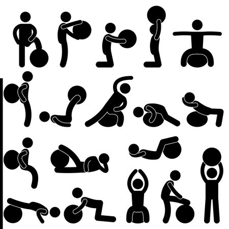 Man People Gym Fitness Ball Training Exercise Workoutのイラスト素材