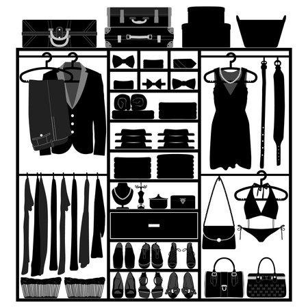 Closet Wardrobe Cupboard Cloth Accessories Man Woman Fashion Wear Silhouetteのイラスト素材