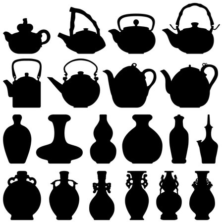 Tea Teapot Wine Bottle Japanese Chinese Oriental Silhouetteのイラスト素材