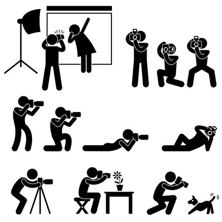 Photographer Cameraman Paparazzi Pose Posing Icon Symbol Sign Pictogramのイラスト素材