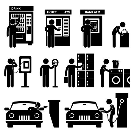 Man using Auto Public Machine Icon Symbol Sign Pictogramのイラスト素材