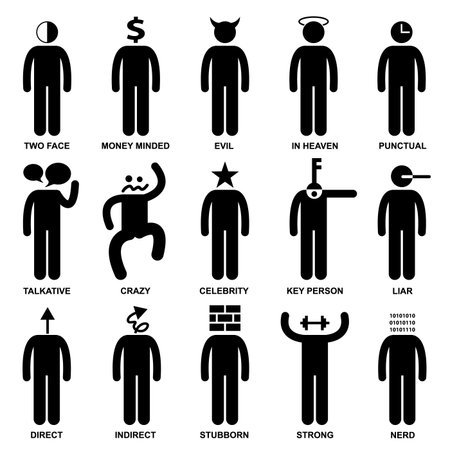 People Man Characteristic Behaviour Mind Attitude Identity Stick Figure Pictogram Iconのイラスト素材