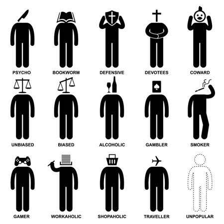 People Man Characteristic Behaviour Mind Attitude Identity Stick Figure Pictogram Iconのイラスト素材