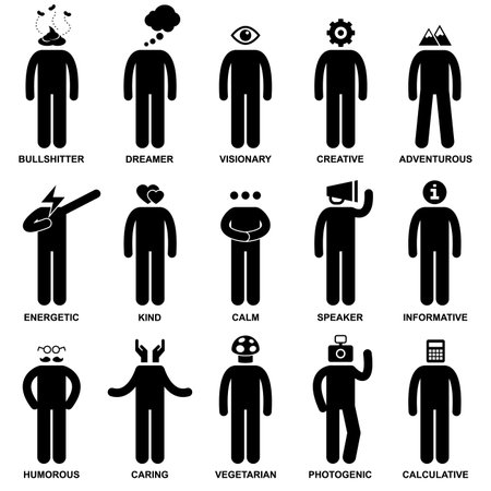People Man Characteristic Behaviour Mind Attitude Identity Stick Figure Pictogram Iconのイラスト素材