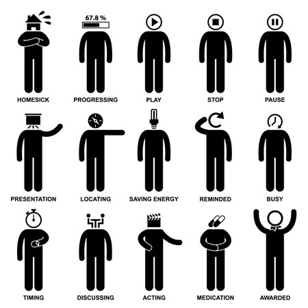 People Man Emotion Feeling Expression Attitude Action Stick Figure Pictogram Iconのイラスト素材