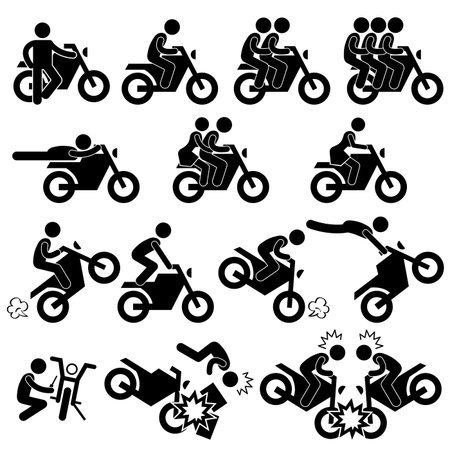 Motorcycle Motorbike Motor Bike Stunt Man Daredevil People Stick Figure Pictogram Iconのイラスト素材