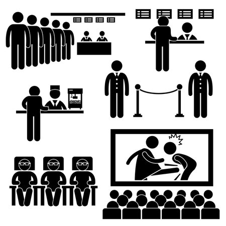 Cinema Theater Movie Moviegoers Film People Man Stick Figure Pictogram Iconのイラスト素材