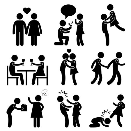 Lover Couple Love Proposal Wedding Marriage Hug Romantic Kissing Holding Hand Gift Angry Slap Kickのイラスト素材