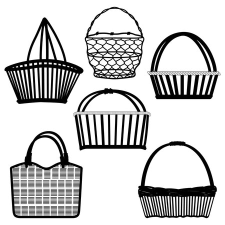 Basket Bag Container Wired Wooden Craft Handmade Old Ancient Traditional Retro Vintageのイラスト素材