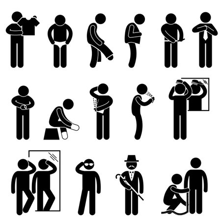 People Man Personal Fashion Changing Wearing Cloth Grooming Stick Figure Pictogram Iconのイラスト素材