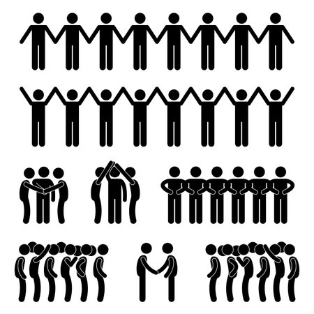 Man People United Unity Community Holding Hand Stick Figure Pictogram Iconのイラスト素材