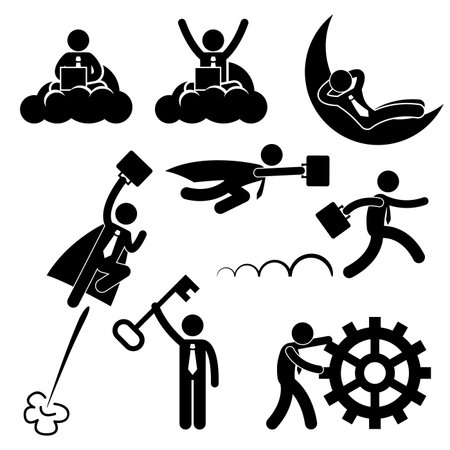 Business Businessman Working Concept Successful Relaxing Happy Stick Figure Pictogram Iconのイラスト素材
