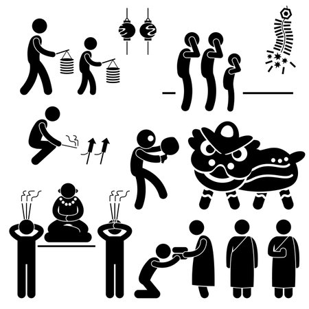 Chinese Asian China Religion Culture Tradition Stick Figure Pictogram Iconのイラスト素材