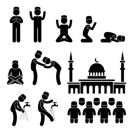 Islam Muslim Religion Culture Tradition Stick Figure Pictogram Iconのイラスト素材