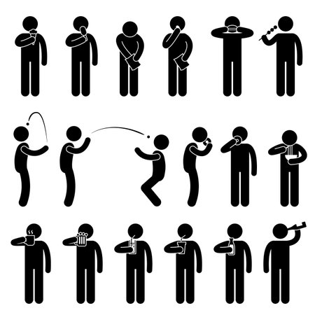 Man People Eating Tasting Food and Drink Stick Figure Pictogram Iconのイラスト素材