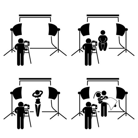 Photographer Studio Photography Shoot Stick Figure Pictogram Iconのイラスト素材