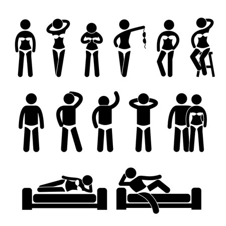 Sexy Lingerie Underwear Model Male Female Posing Poses Stick Figure Pictogram Iconのイラスト素材