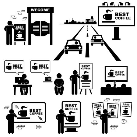 Advertisement Board Billboard Marketing Frame Stick Figure Pictogram Iconのイラスト素材
