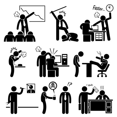 Angry Boss Abusing Employee Stick Figure Pictogram Iconのイラスト素材