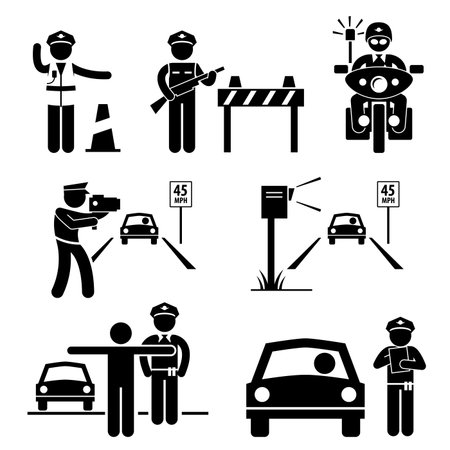 Police Officer Traffic on Duty Stick Figure Pictogram Iconのイラスト素材