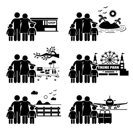 Family Vacation Trip Holiday Recreational Activities Stick Figure Pictogram Icon Family Vacation Trip Holiday Recreational Activities Stick Figure Pictogram Icon