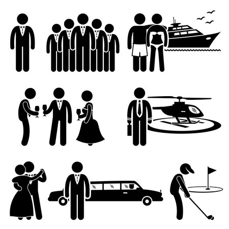 Rich People High Society Expensive Lifestyle Activity Stick Figure Pictogram Icon Clipartsのイラスト素材
