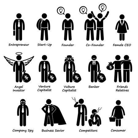 Business Entrepreneur Investors and Competitors Stick Figure Pictogram Icon Clipartsのイラスト素材