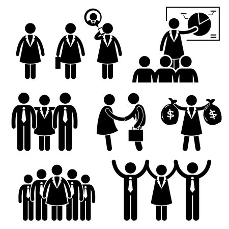Businesswoman Female CEO Stick Figure Pictogram Icon Clipartsのイラスト素材