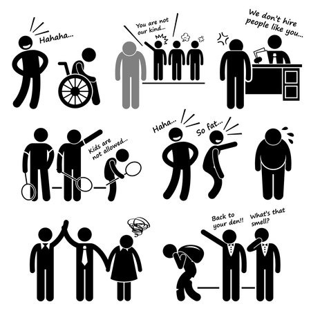 Discrimination Racist Prejudice Biased Stick Figure Pictogram Icon Cliparts