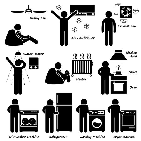 Home House Basic Electronic Appliances Stick Figure Pictogram Icon Clipartsのイラスト素材