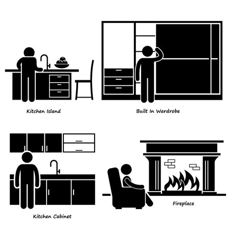 Home House Built-in Furniture Stick Figure Pictogram Icon Clipartsのイラスト素材