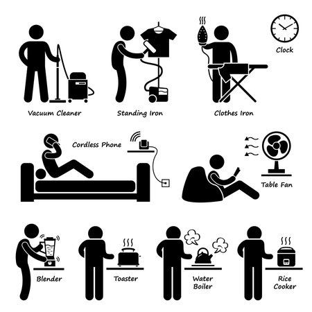 Home House Electronic Appliances Tools and Equipments Stick Figure Pictogram Icon Clipartsのイラスト素材