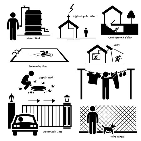 Home House Outdoor Structure Infrastructure and Fixtures Stick Figure Pictogram Icon Clipartsのイラスト素材