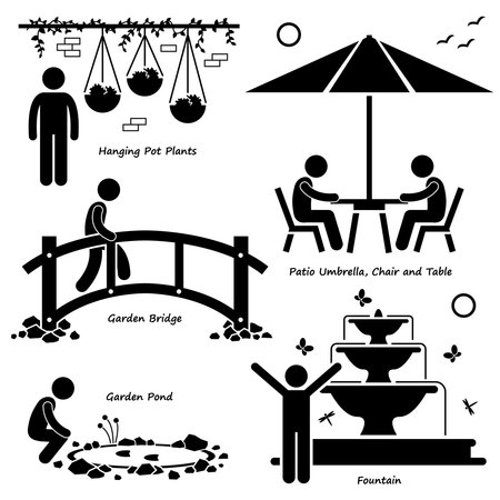 Home House Garden Outdoor Structures Fixture Decorations Stick Figure Pictogram Icon Clipartsのイラスト素材