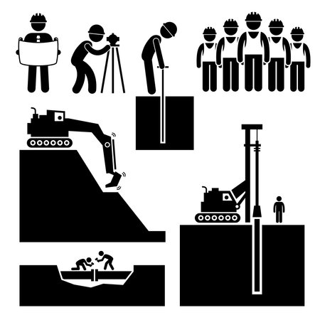Construction Civil Engineering Earthworks Worker Stick Figure Pictogram Icon Clipartsのイラスト素材