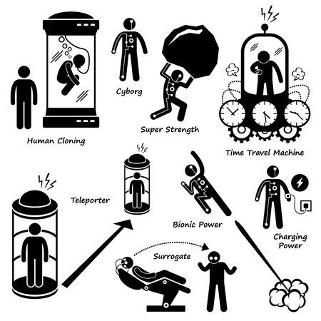 Far Future of Human Technology Science Fiction Stick Figure Pictogram Icon Clipartsのイラスト素材