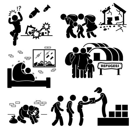 Refugees Evacuee War Stick Figure Pictogram Iconsのイラスト素材