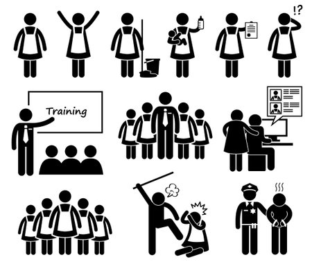 Foreign Maid Agency Stick Figure Pictogram Iconsのイラスト素材