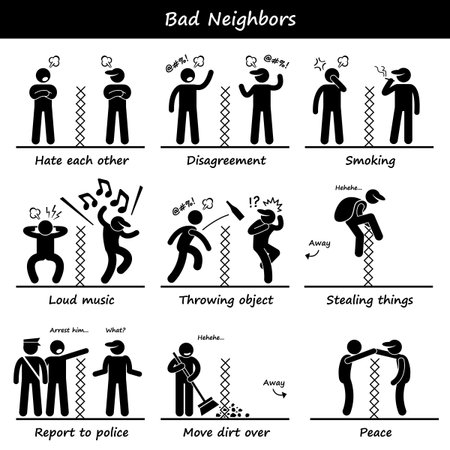 Bad Neighbors Stick Figure Pictogram Iconsのイラスト素材