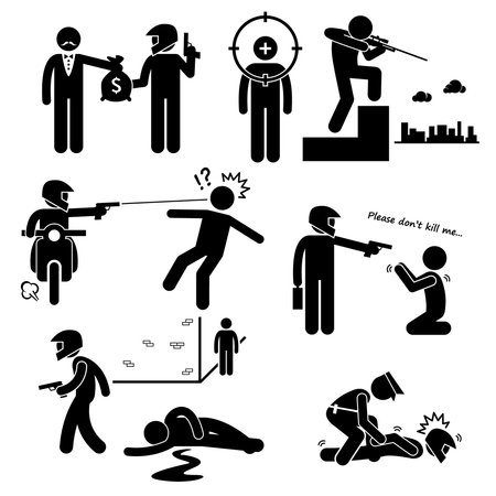 Assassination Hitman Killer Murder Gunman Stick Figure Pictogram Iconsのイラスト素材