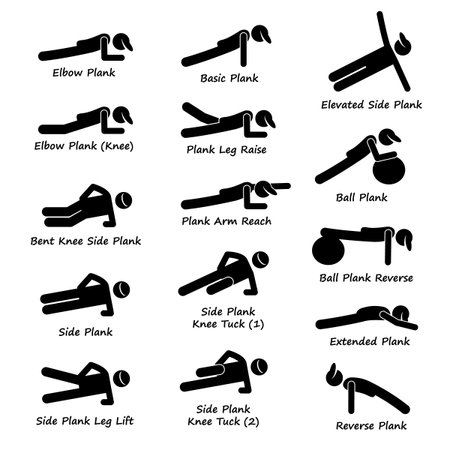 Plank Training Variations Exercise Stick Figure Pictogram Iconsのイラスト素材