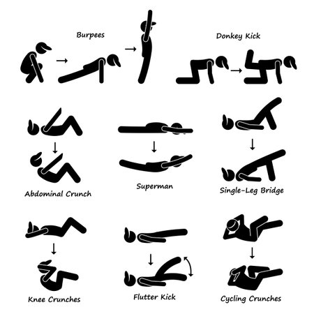 Body Workout Exercise Fitness Training Set 3 Stick Figure Pictogram Iconsのイラスト素材