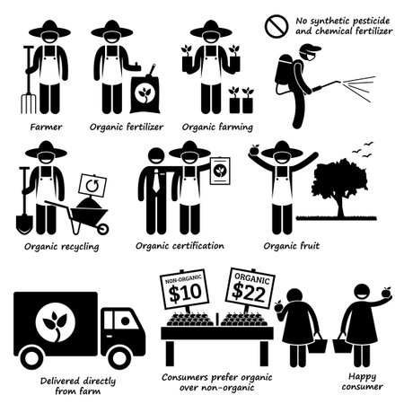 Organic Farming Vegetable Fruits Stick Figure Pictogram Iconsのイラスト素材