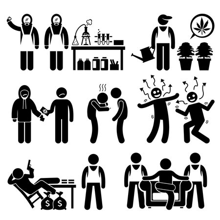 Chemist cooking Illegal Drug Lord Business Syndicate Gangster Stick Figure Pictogram Iconsのイラスト素材
